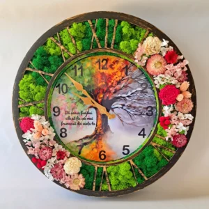Ceas de Perete cu Licheni Naturali și Flori Criogenate