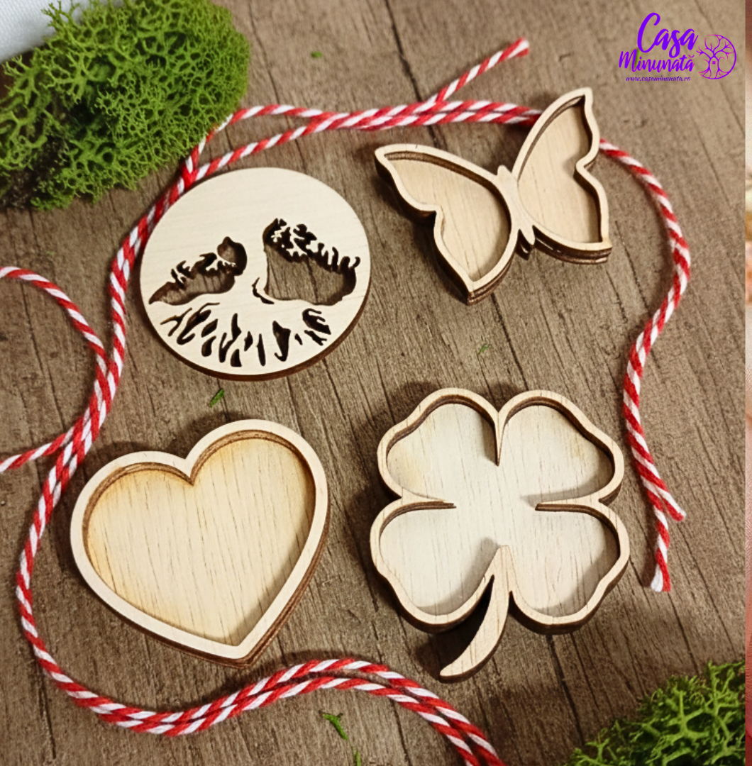 Blank-uri Mărțișor din Lemn pentru Licheni ,Set Creativ