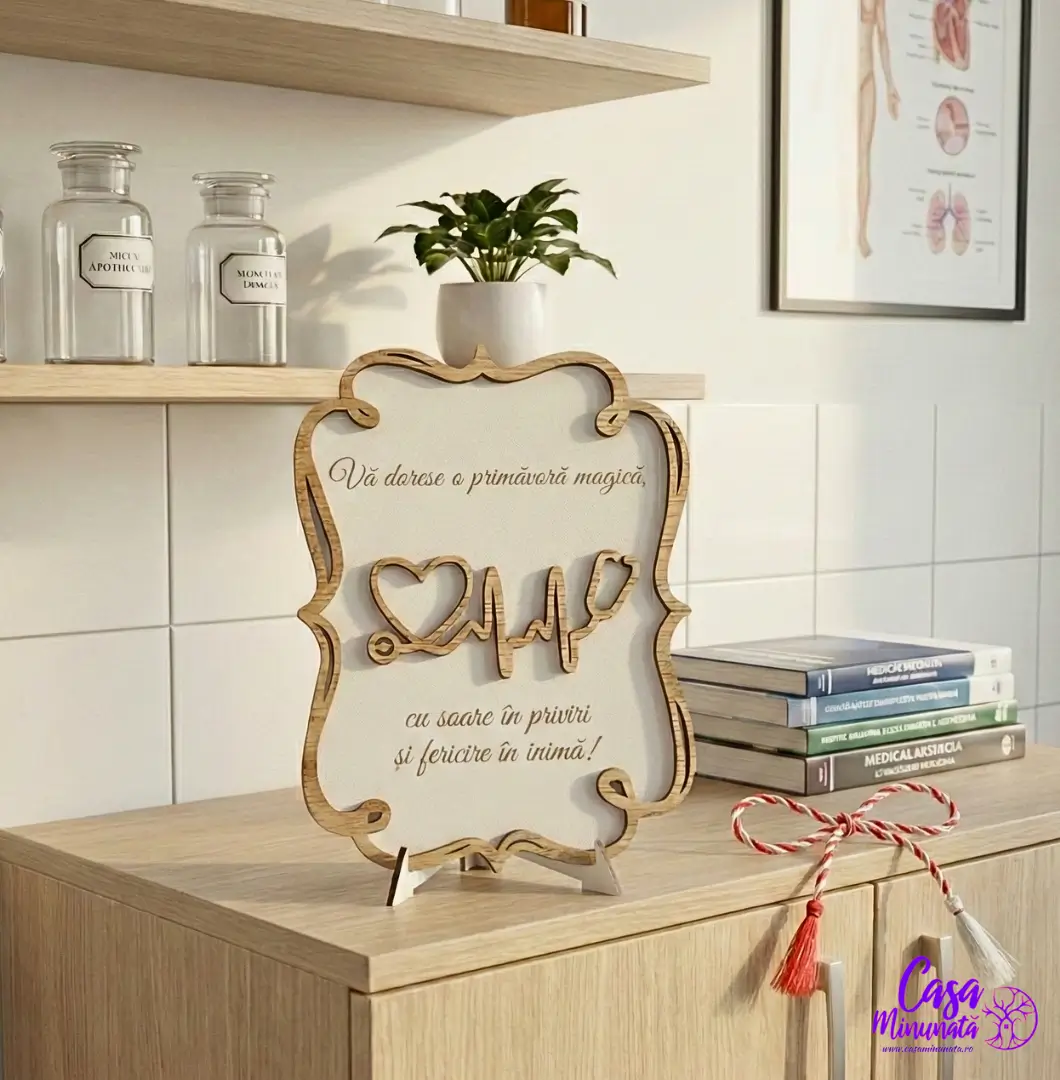 Decorațiune din lemn cu mesaj medical